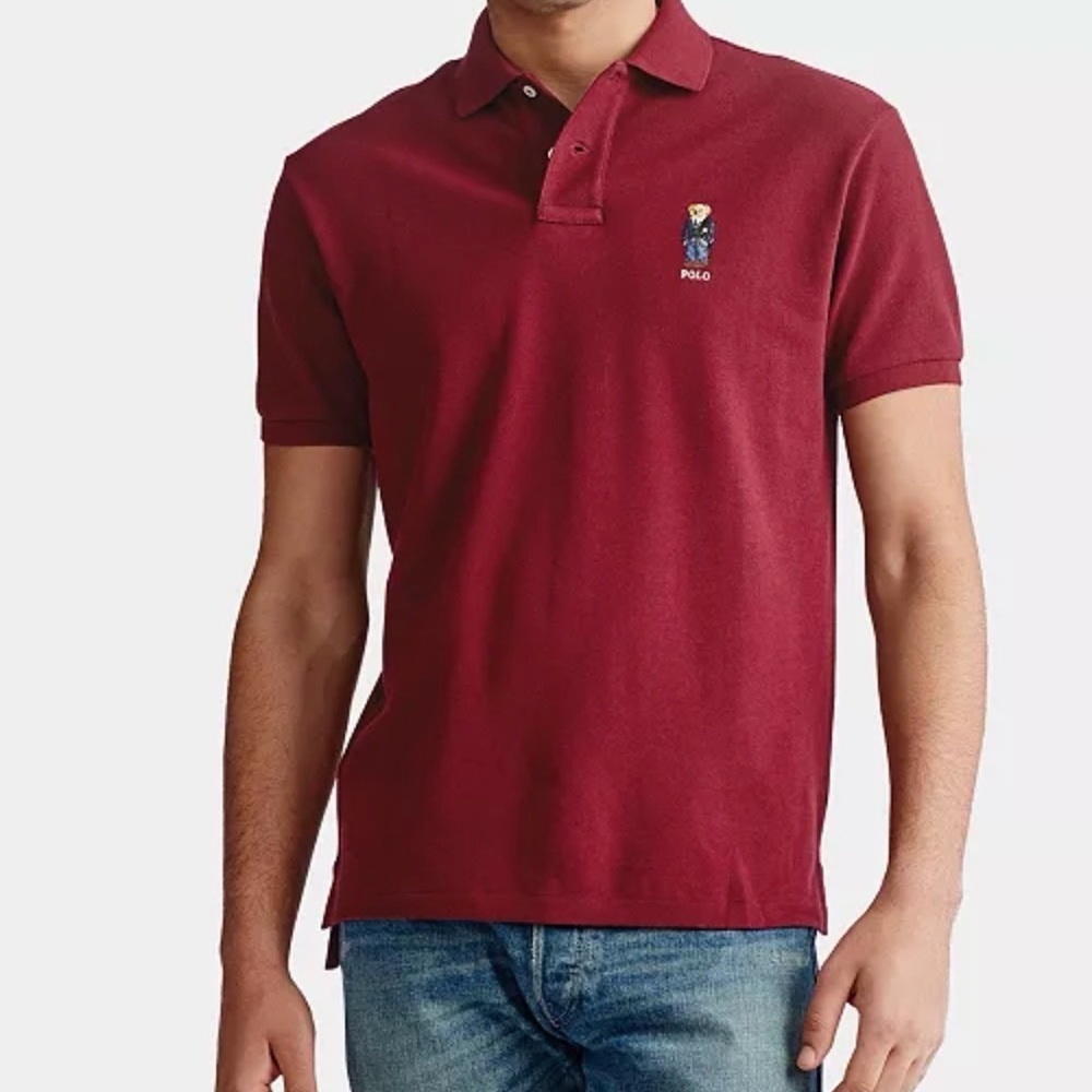 Polo by Ralph Lauren Men's Burgundy short sleeve Polo bear logo Shirt